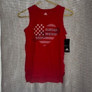 Adidas girls patriotic red white and blue heart tank top.